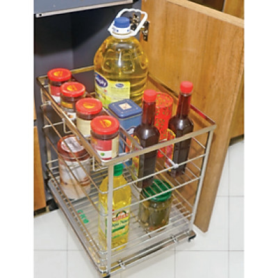 Kệ Đựng Gia Vị Inox SUS304 Nan Dẹt Grob Lắp Âm Tủ - Hàng Chính Hãng