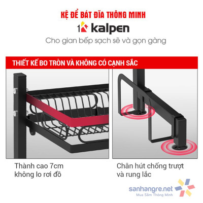 Kệ Để Chén Đĩa Thông Minh Trên Bồn Rửa Sơn Đen Cao Cấp Kalpen, 1 tầng/2 tầng