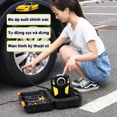 Bơmn Lốp Ô To Xe Mái 12V Thông Minh – Tự Ngắt Khi Đủ Áp, Lõi Đồng Bản Nâng Cấp , VAN VÒI NƯỚC