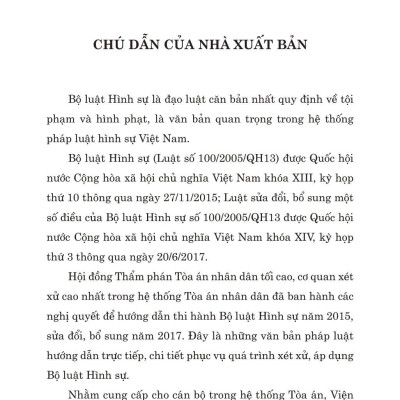 Các Nghị Quyết Của Hội Đồng Thẩm Phán Tòa Án Nhân Dân Tối Cao Hướng Dẫn Thi Hành Bộ Luật Hình Sự Hiện Hành