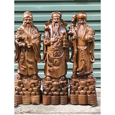 BỘ TƯỢNG PHẬT TAM ĐA PHÚC LỘC THỌ ,BẰNG GỖ BÁCH XANH THƠM NỨC KT 70×21×17CM