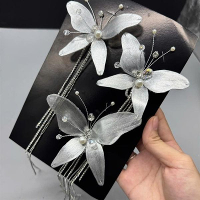 Set cài tóc bướm ánh trắng bạc dây đá tua rua mẫu mới