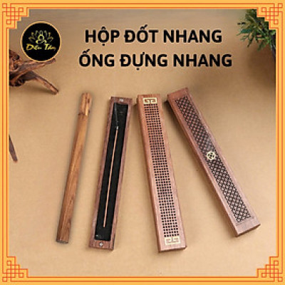 Set Hộp Đốt Nhang Và Ống Gỗ Đựng Nhang Trầm Hương Không Tăm Lư xông nhang trầm hương nhang que bằng gỗ hương kèm túi