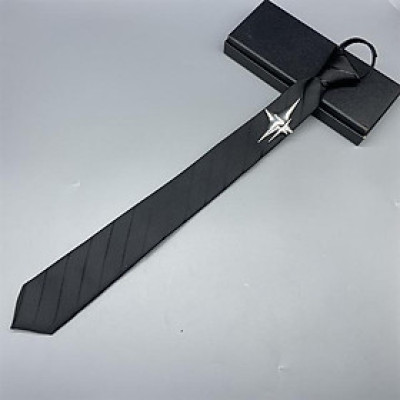 Cà vạt nam màu đen thắt sẵn mẫu kẻ nổi đính sao ánh sáng