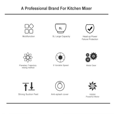 Máy trộn bột và đánh trứng 5 lít thương hiệu cao cấp BioloMix BM785LB - Công suất 1500W - HÀNG NHẬP KHẨU