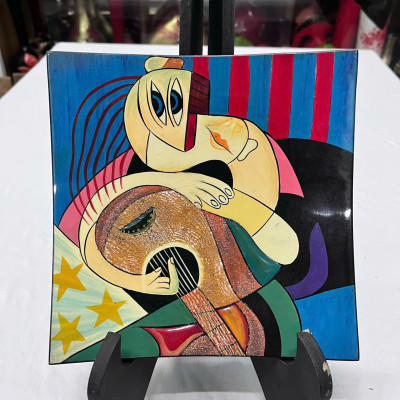 Dĩa vuông sơn mài Picasso size hàng xuất khẩu trang trí, làm quà tặng