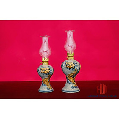 Đèn Váy Vai Tròn Men Rạn Đắp Nổi Họa Tiết Rồng