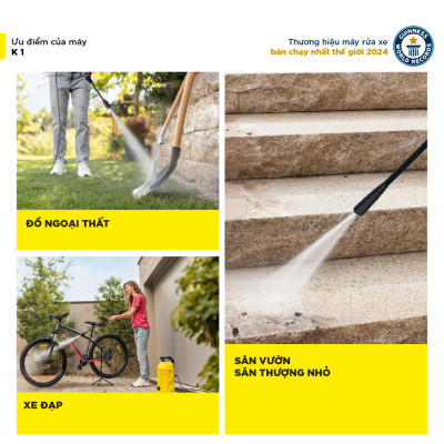 (Mới 2024) Máy phun rửa áp lực cao K 1 - Công suất 850W, áp lực tối đa 90 bar - Làm sạch, vệ sinh xe máy, ban công - Hàng Chính Hãng