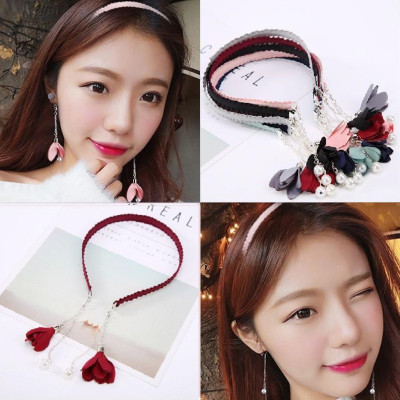 Bờm cài tóc đuôi dài pha lê headband giả bông tai dễ thương (màu ngẫu nhiên )