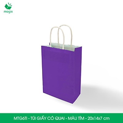 MTG6TI - 20x14x7 cm - Combo 25 túi giấy có quai màu tím