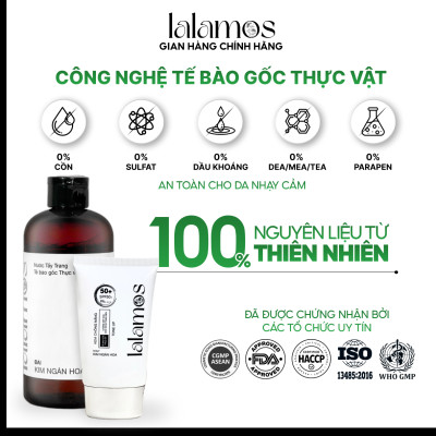 Combo bảo vệ da trắng sáng Lalamos Nước tẩy trang 280ml + Kem chống nắng nhụy Kim Ngân Hoa tone up unisex 50ml