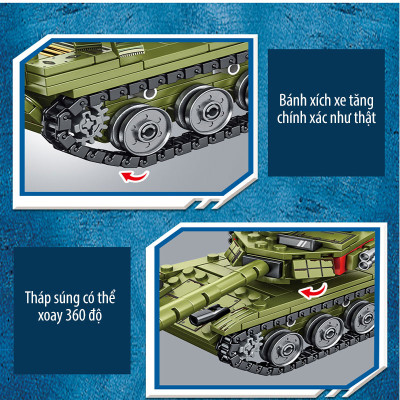 Đồ chơi lắp ráp trẻ em bằng nhựa ABS an toàn -Xe Tank chiến đấu xoay 360 độ