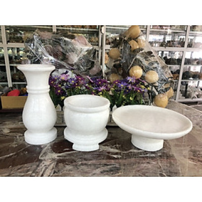 Bộ đồ thờ cúng đá cẩm thạch trắng cỡ lớn