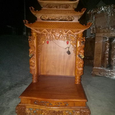 Bàn thờ thổ địa ,ông thần tài bằng gỗ hương kt 48×57cm