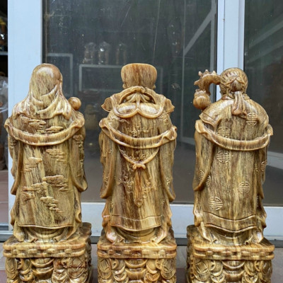 Bộ tượng phật tam đa phúc thọ bằng gỗ huyết long kt cao 40×13×11cm