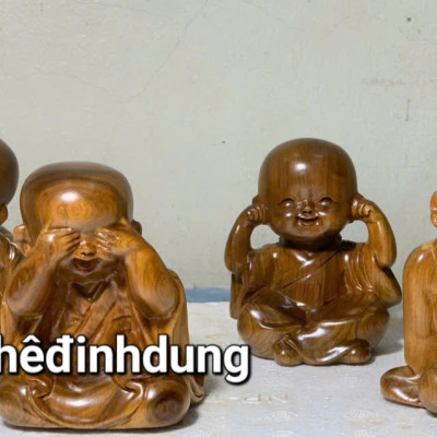 Bộ tượng tứ không bằng gỗ bách xanh thơm nức kt cao 12x10x9cm 