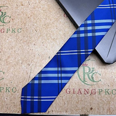 Cà vạt nam mẫu thắt sẵn dây kéo bản nhỏ 6cm mẫu xanh bích kẻ caro