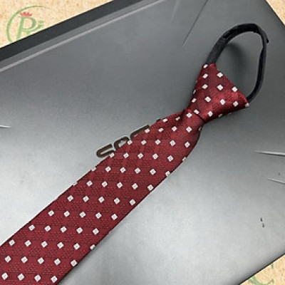 Cà vạt nam mẫu thắt sẵn dây kéo bản nhỏ 6cm màu đỏ đô chấm ô vuông