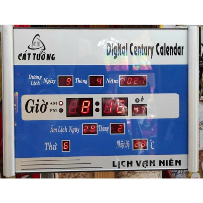 Đồng Hồ Treo Tường LED Cát Tường Có Lịch Âm – Lịch Vạn Niên Sáng Rõ, Hiện Đại, Kích Thước Lớn 40x30cm
