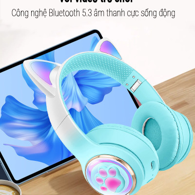 Tai Nghe Bluetooth Tai Mèo Phát Sáng Teement, Tai Nghe Không Dây, Tai Nghe Chụp Tai Bluetooth 5.3, Đèn Led Và Âm Bass Mạnh Mẽ - Hàng Chính Hãng
