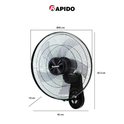 Quạt treo tường Rapido RWF – 16AWD cao cấp, chính hãng, siêu êm, 3 chế độ gió, đường kính 45cm - Hàng chính hãng