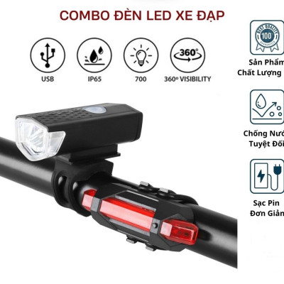 Bộ đèn pha led và đèn hậu cho xe đạp sạc usb tiện lợi, dễ sử dụng