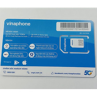 [Sim Dùng 12 Tháng ] Sim 4G Vinaphone - 120G/tháng - Gọi Miễn phí ( VD149 - VD89P - VD89 -D60G ) loại 1 năm 