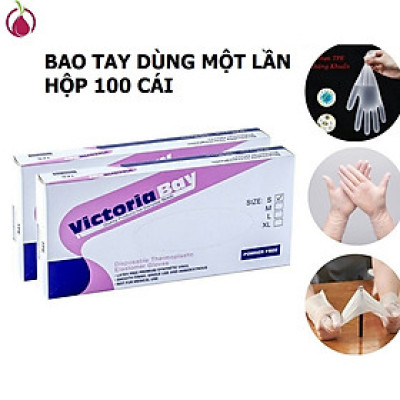 Hộp 100 găng tay cao su TPE Victoria Bay, bao tay siêu dai dùng 1 lần làm bếp nấu ăn vệ sinh, cảm ứng điện thoại, kháng khuẩn, chống mùi Hàng chính hãng