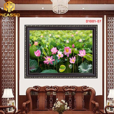 Tranh kính cường lực  Hoa Sen sang trọng D1001