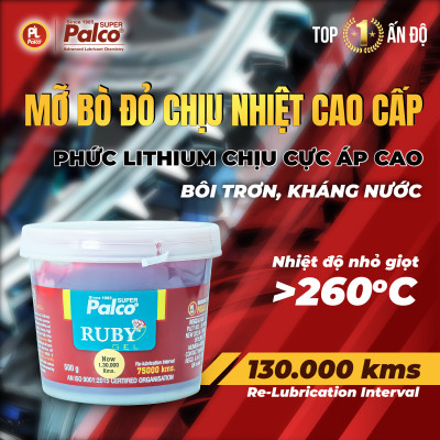 Mỡ bò đỏ chịu nhiệt, chịu cực áp cao cấp PALCO Ruby Gel Phức Lithium, NLGI-3 - Hộp 500gr - Nhập khẩu Ấn Độ