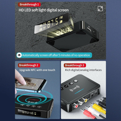SOAIY Bộ Thu Phát Bluetooth 5.0 NFC FM 3 Trong 1 Có Màn Hình Led Hiển Thị Bluetooth M6 - Hàng Nhập Khẩu