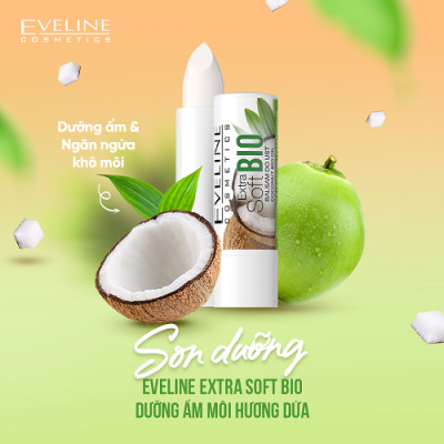 [ Mua 2 tặng 1 bông tăm ] Son dưỡng Eveline Extrasoft Bio dưỡng ẩm môi hương dừa 4g