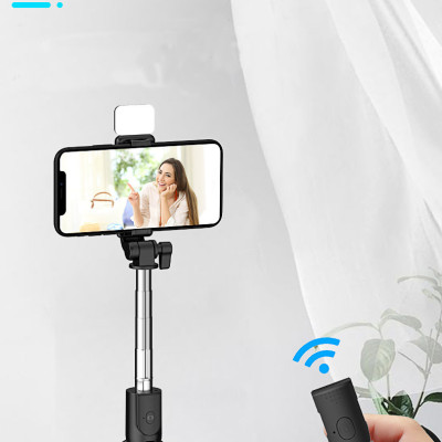 Gậy chụp ảnh cầm tay, kệ đỡ điện thoại 3 chân Rhino KP101 kèm bóng đèn LED với 6 thanh inox dài - Hàng chính hãng