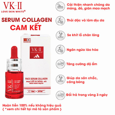 Tinh chất dưỡng phục hồi da mỏng đỏ, dị ứng VK-II Love Skin White Face Serum Collagen 15ml