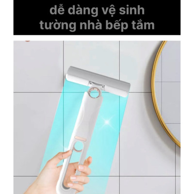 Cây Lau Mặt Kính Siêu Sạch Có Nút Kéo Vắt Nước Tiện Dụng, Dụng Cụ Lau Chùi Kính, Nhà Bếp, Văn Phòng Nhỏ Gọn Tiện Dụng