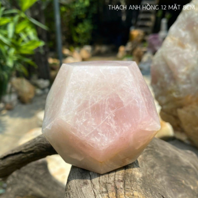 Thạch anh hồng 12 mặt 8cm NHASAN QC1412 Hút vượng khí nặng 520gr