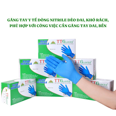 Găng Tay Cao Su Y Tế Size S Không Bột Nitrile TTGLOVES Màu Xanh (100 Chiếc) 