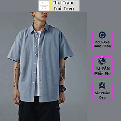 Áo sơ mi form rộng ngắn tay unisex nam nữ phong cách hàn quốc trẻ đẹp vải lụa mềm mịn-MNR02