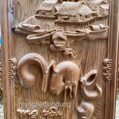 Cặp Tranh chữ cha mẹ bằng gỗ ngọc am thơm nức kt 30x97x4cm 