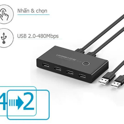 Ugreen UG30767US216TK Bộ chuyển mạch USB 2.0 gộp 4 thiết bị vào 2 máy tính cao cấp - HÀNG CHÍNH HÃNG