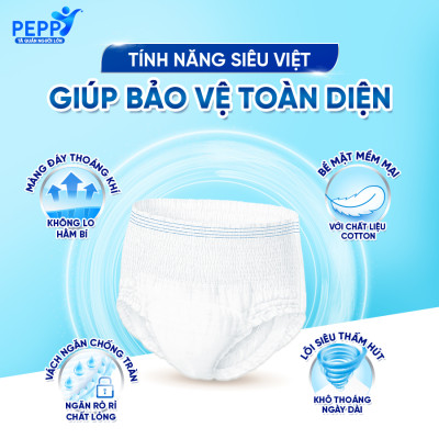 [GÓI LỚN TIẾT KIỆM] Tã/Bỉm Quần Người Lớn, Người Già Peppy Siêu Mỏng, Siêu Thấm, Kháng Khuẩn size M/L (40 Miếng)