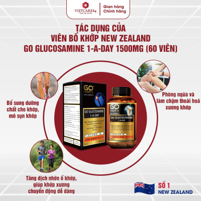 Bộ sản phẩm chăm sóc xương khớp: Viên xương khớp GO GLUCOSAMINE 1-A-DAY ; Canxi hữu cơ New Zealand Nutri Seaweed Calcium