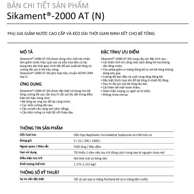 Phụ gia giúp giảm nước cao cấp cho bê tông - Sikament 2000 AT (thùng 25lít)