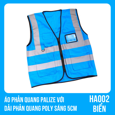 Áo phản quang Palize với dải Phản quang Poly sáng 5cm màu BIỂN - Mã HA002