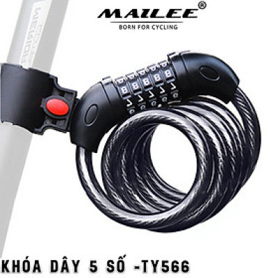 Khóa Dây Xe Đạp 5 Số Mật Mã Dây Cáp Lõi Sợi Thép Bọc PVC Dài 120cm (kèm pát đế gắn cốt yên) (mật khẩu mặc định 00000) Mai Lee