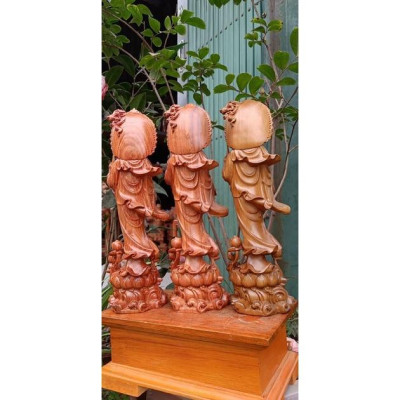 Tượng phật bà quan âm bồ tát bằng gỗ hương đá liền khối  kt 30×9×10cm