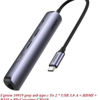 Ugreen UG10919CM418TK 5 trong 1 4K60Hz PD 100W 1000Mbps màu xám Bộ chuyển type c ra 2 * USB 3.0 A + HDMI + RJ45 giga + PD - HÀNG CHÍNH HÃNG