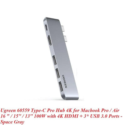 Ugreen UG60559CM251TK màu xám Type C Pro Hub 4K cho Macbook Pro / Air 16 " / 15" / 13" 100W sạc PD + 4K HDMI + 3 x USB 3.0 + Thunderbolt 3 8K - HÀNG CHÍNH HÃNG