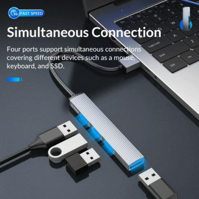 Hub USB ra 3 cổng USB 3.0 và 2.0 kiêm đầu đọc thẻ nhớ Orico AH-A12F-GY-BP - Hàng Chính Hãng