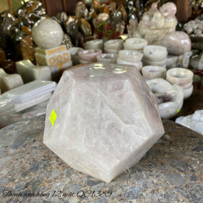 Quả cầu thạch anh hồng 12 mặt NHASAN QC1385 nặng 2.92kg, đường kính 12cm